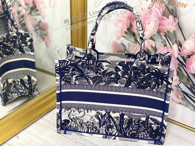 Dior女包 迪奧Book Tote深藍椰樹帆布托特包手袋 Dior刺繡購物袋  dfk1518